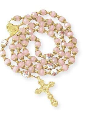 🆕 Nazareth Store Catholic Blue Crystal Beads Gold Rosary Flowers Beaded